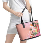 Australia Christmas Pink Cockatoo with Banksia Leather Tote Bag Coral Pink - Aussie Hoodie
