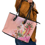 Australia Christmas Pink Cockatoo with Banksia Leather Tote Bag Coral Pink - Aussie Hoodie