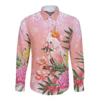 Australia Christmas Pink Cockatoo with Banksia Long Sleeve Button Shirt Coral Pink - Aussie Hoodie