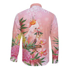 Australia Christmas Pink Cockatoo with Banksia Long Sleeve Button Shirt Coral Pink - Aussie Hoodie