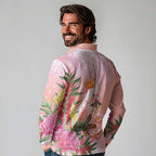 Australia Christmas Pink Cockatoo with Banksia Long Sleeve Polo Shirt Coral Pink - Aussie Hoodie