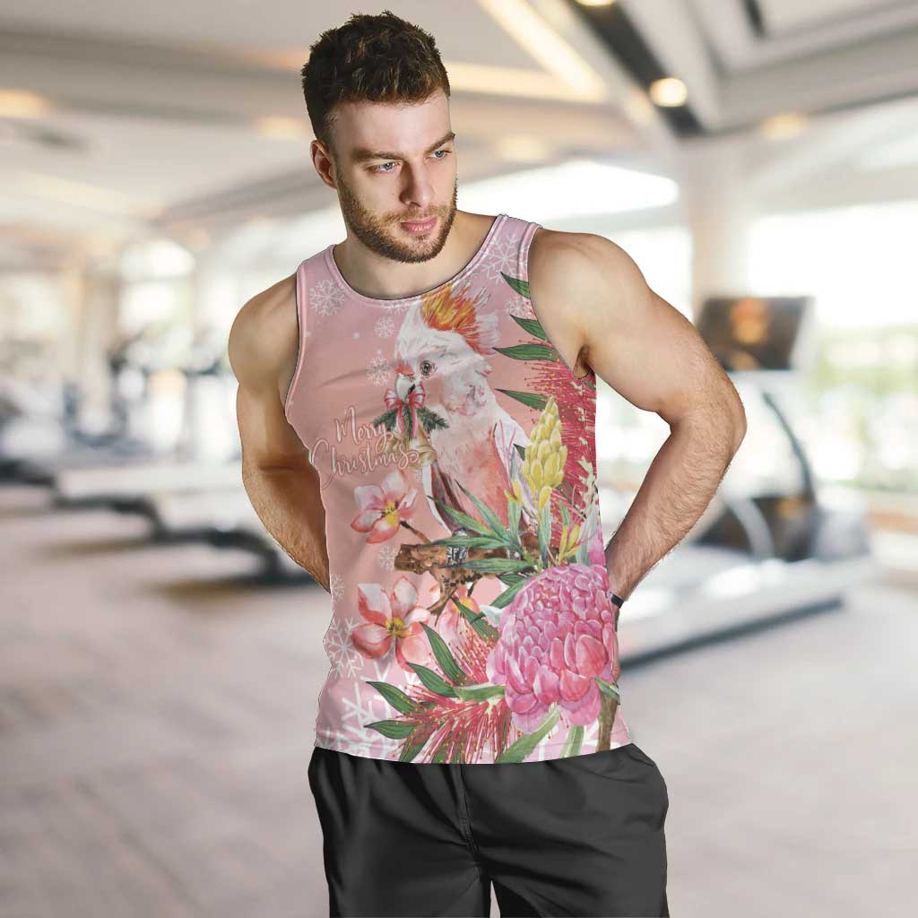 Australia Christmas Pink Cockatoo with Banksia Men Tank Top Coral Pink - Aussie Hoodie