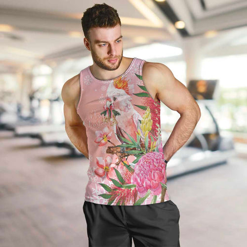 Australia Christmas Pink Cockatoo with Banksia Men Tank Top Coral Pink - Aussie Hoodie