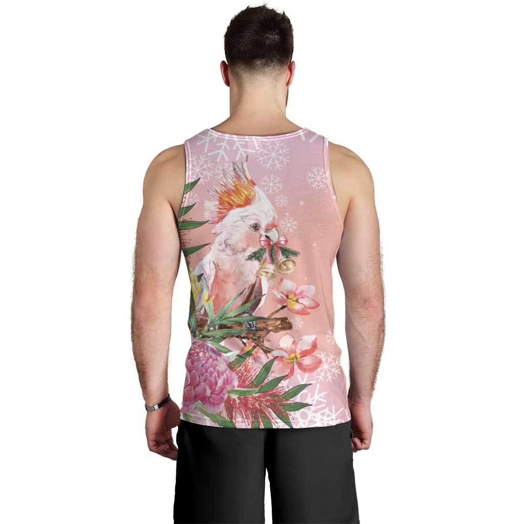 Australia Christmas Pink Cockatoo with Banksia Men Tank Top Coral Pink - Aussie Hoodie