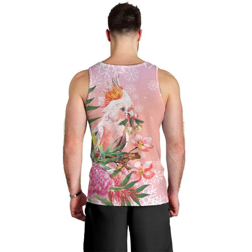 Australia Christmas Pink Cockatoo with Banksia Men Tank Top Coral Pink - Aussie Hoodie