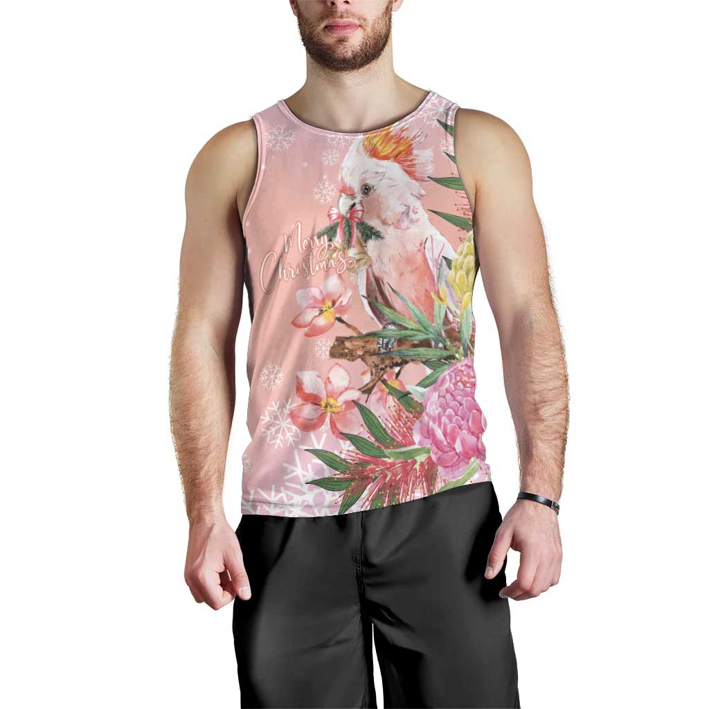 Australia Christmas Pink Cockatoo with Banksia Men Tank Top Coral Pink - Aussie Hoodie