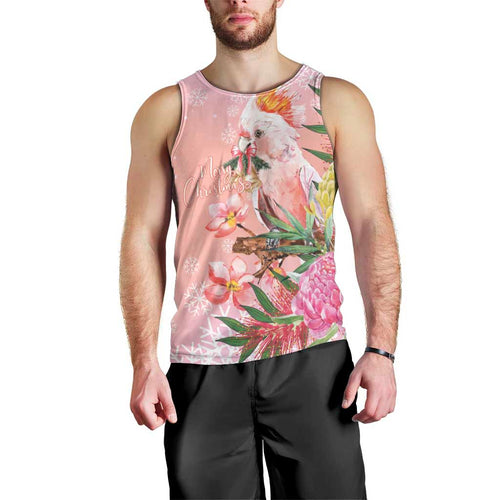 Australia Christmas Pink Cockatoo with Banksia Men Tank Top Coral Pink - Aussie Hoodie
