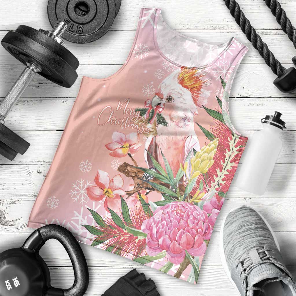 Australia Christmas Pink Cockatoo with Banksia Men Tank Top Coral Pink - Aussie Hoodie