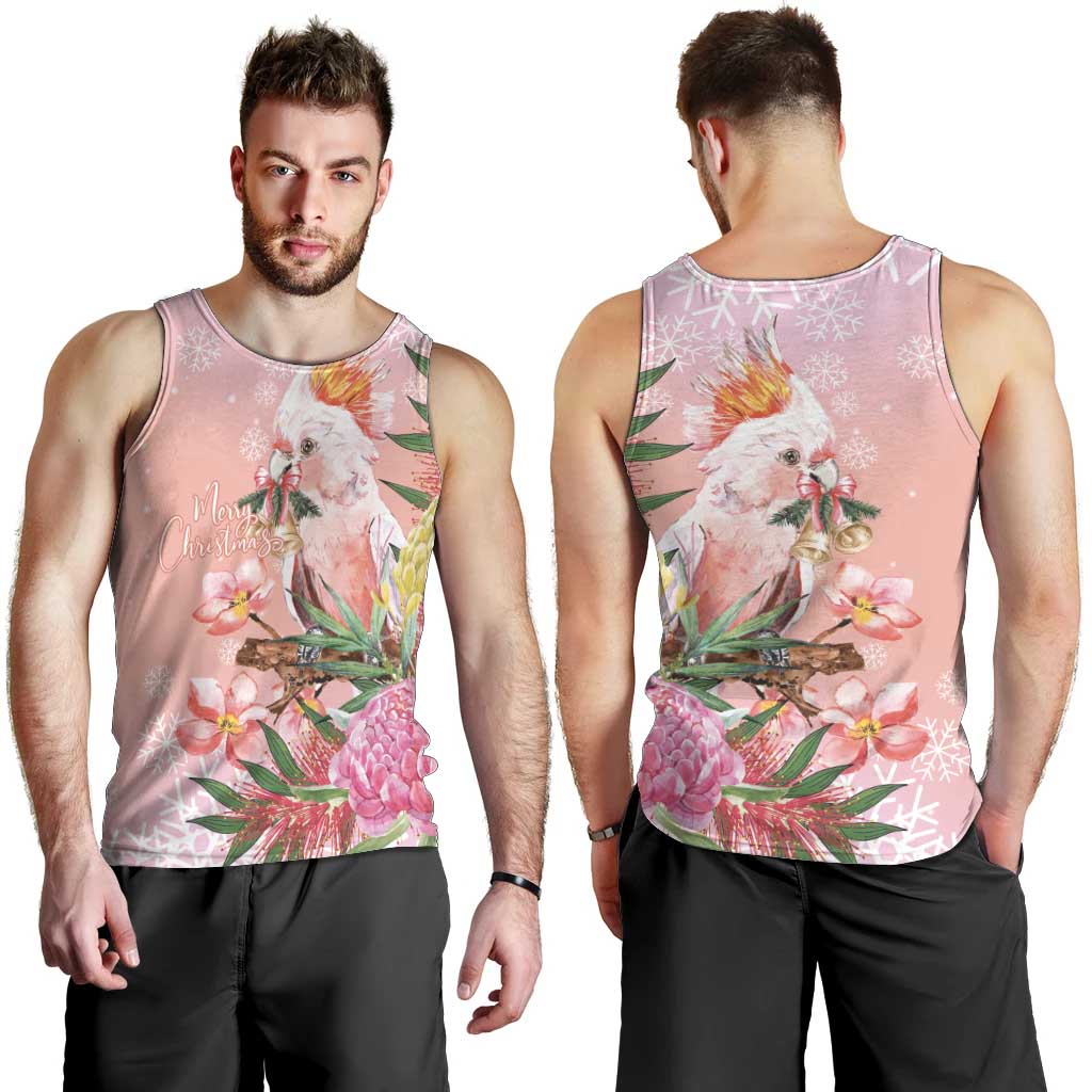 Australia Christmas Pink Cockatoo with Banksia Men Tank Top Coral Pink - Aussie Hoodie