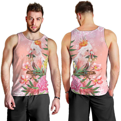 Australia Christmas Pink Cockatoo with Banksia Men Tank Top Coral Pink - Aussie Hoodie