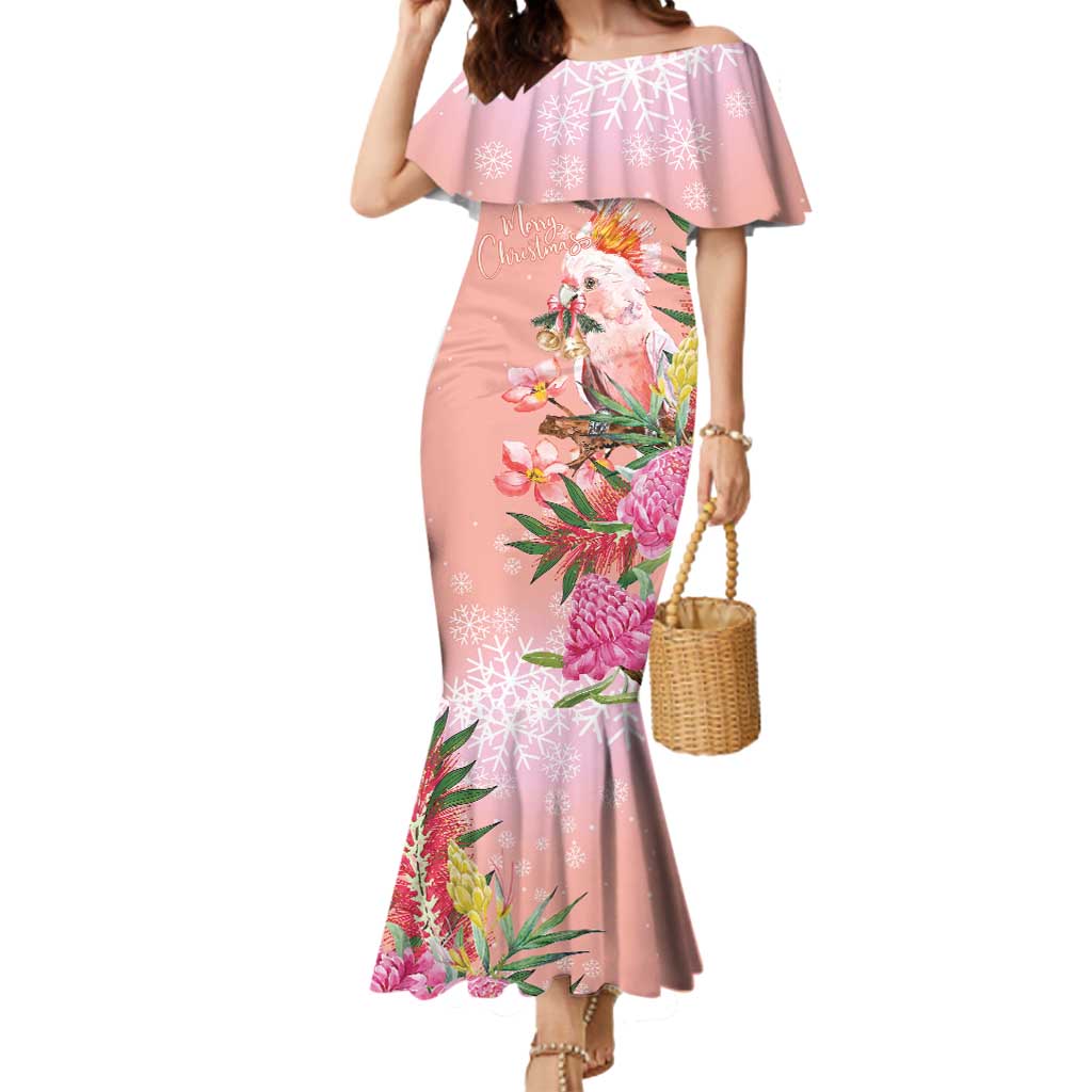 Australia Christmas Pink Cockatoo with Banksia Mermaid Dress Coral Pink - Aussie Hoodie