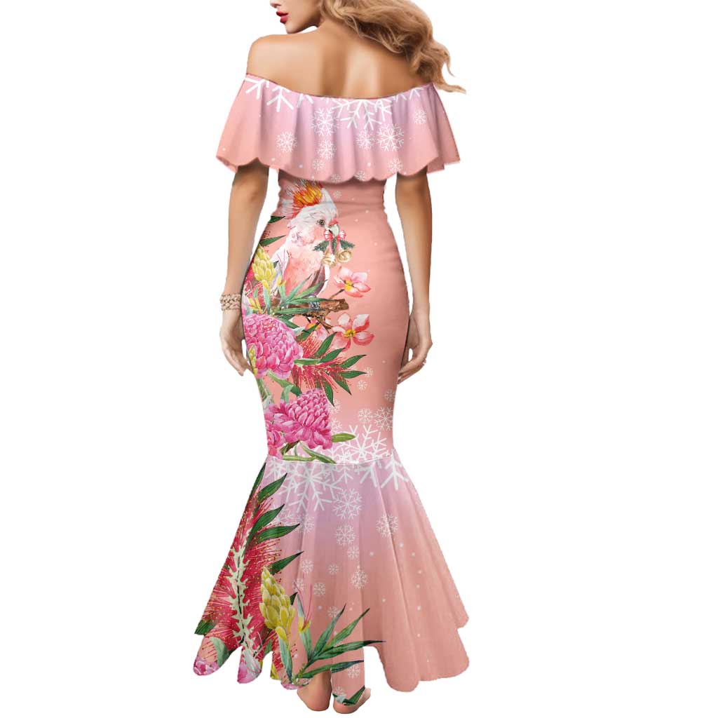 Australia Christmas Pink Cockatoo with Banksia Mermaid Dress Coral Pink - Aussie Hoodie