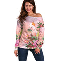 Australia Christmas Pink Cockatoo with Banksia Off Shoulder Sweater Coral Pink - Aussie Hoodie