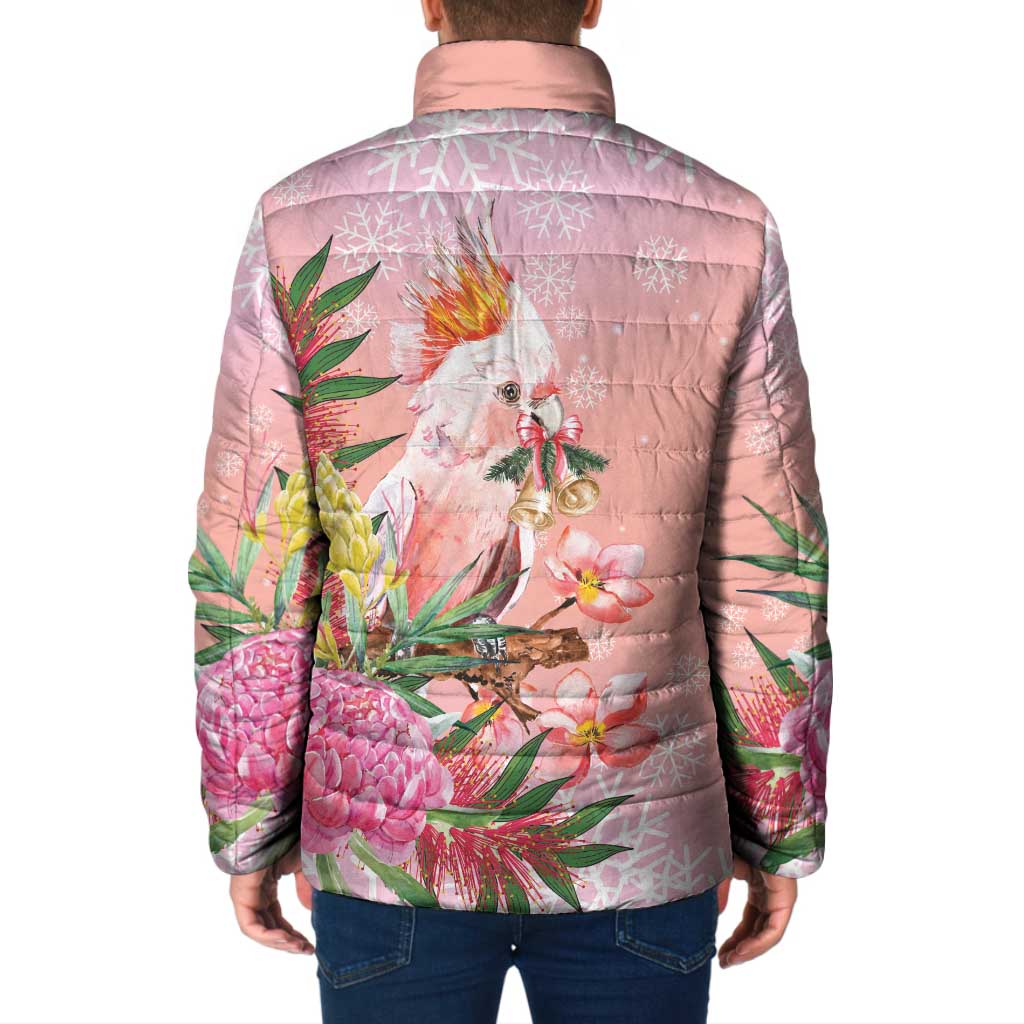 Australia Christmas Pink Cockatoo with Banksia Padded Jacket Coral Pink - Aussie Hoodie
