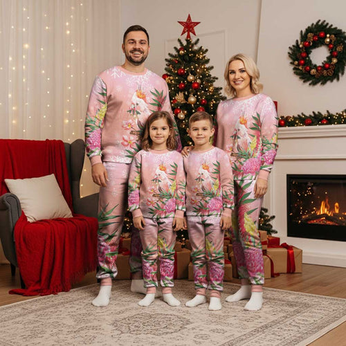 Australia Christmas Pink Cockatoo with Banksia Christmas Pajama Set Coral Pink - Aussie Hoodie