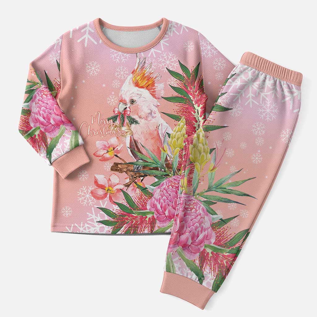 Australia Christmas Pink Cockatoo with Banksia Christmas Pajama Set Coral Pink - Aussie Hoodie
