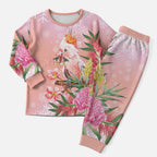 Australia Christmas Pink Cockatoo with Banksia Christmas Pajama Set Coral Pink - Aussie Hoodie
