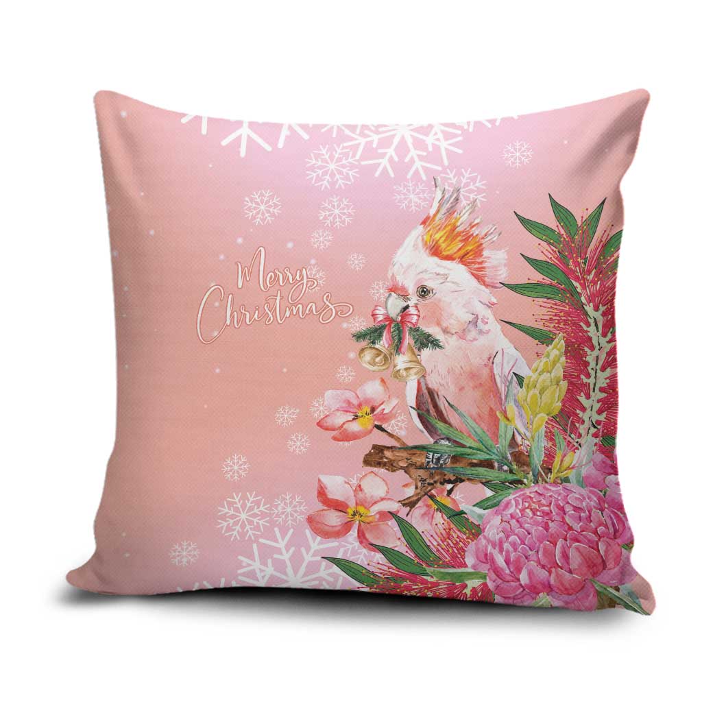 Australia Christmas Pink Cockatoo with Banksia Pillow Cover Coral Pink - Aussie Hoodie