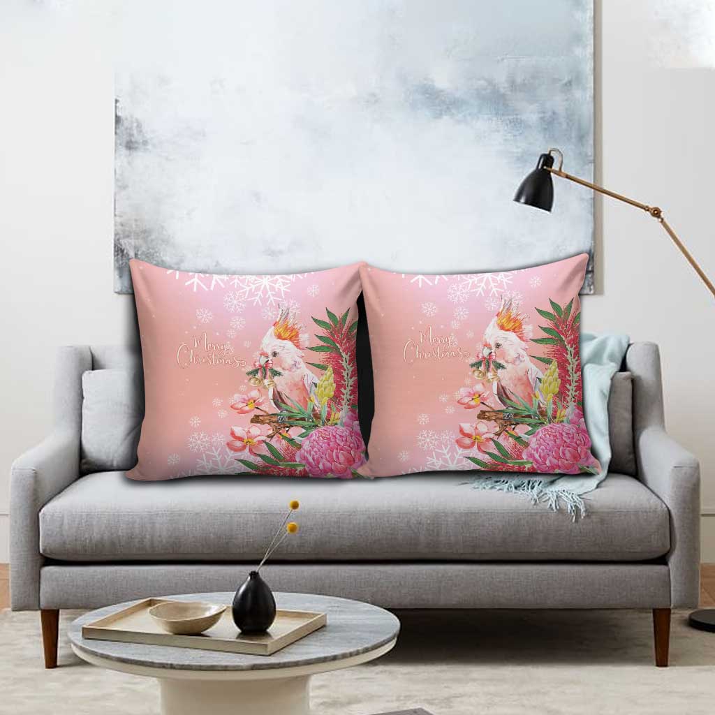 Australia Christmas Pink Cockatoo with Banksia Pillow Cover Coral Pink - Aussie Hoodie