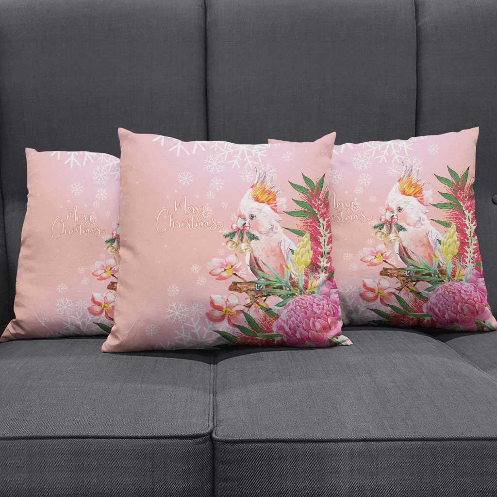 Australia Christmas Pink Cockatoo with Banksia Pillow Cover Coral Pink - Aussie Hoodie
