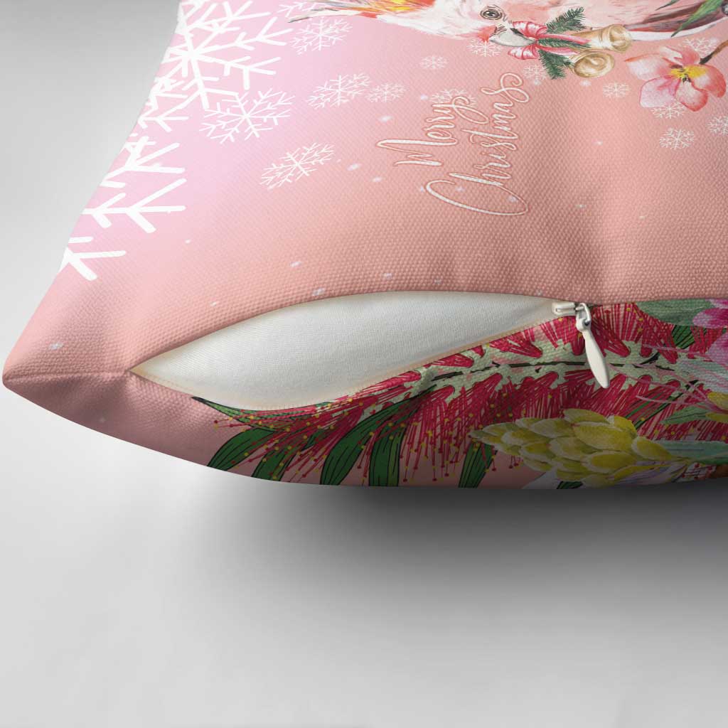 Australia Christmas Pink Cockatoo with Banksia Pillow Cover Coral Pink - Aussie Hoodie