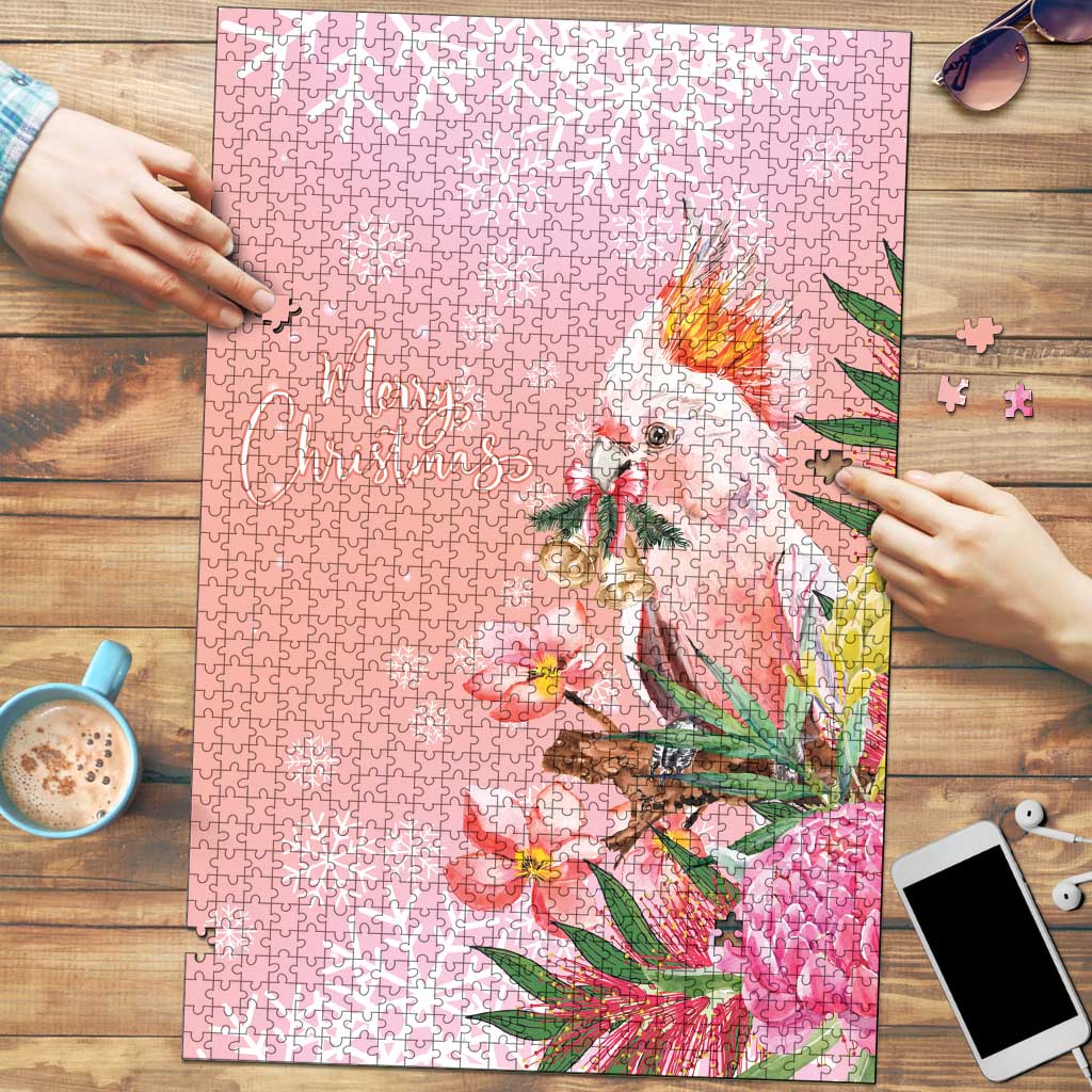 Australia Christmas Pink Cockatoo with Banksia Puzzle Coral Pink - Aussie Hoodie