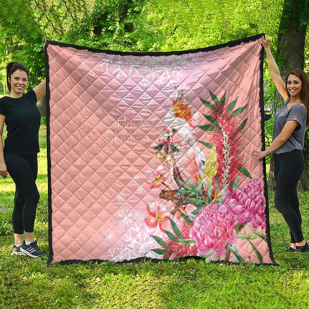 Australia Christmas Pink Cockatoo with Banksia Quilt Coral Pink - Aussie Hoodie