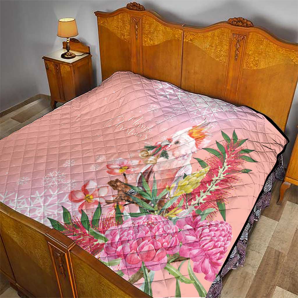 Australia Christmas Pink Cockatoo with Banksia Quilt Coral Pink - Aussie Hoodie