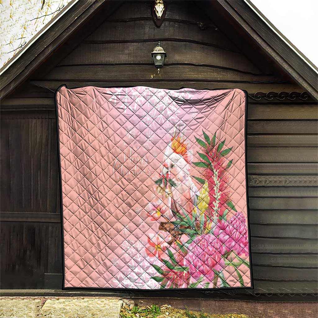Australia Christmas Pink Cockatoo with Banksia Quilt Coral Pink - Aussie Hoodie
