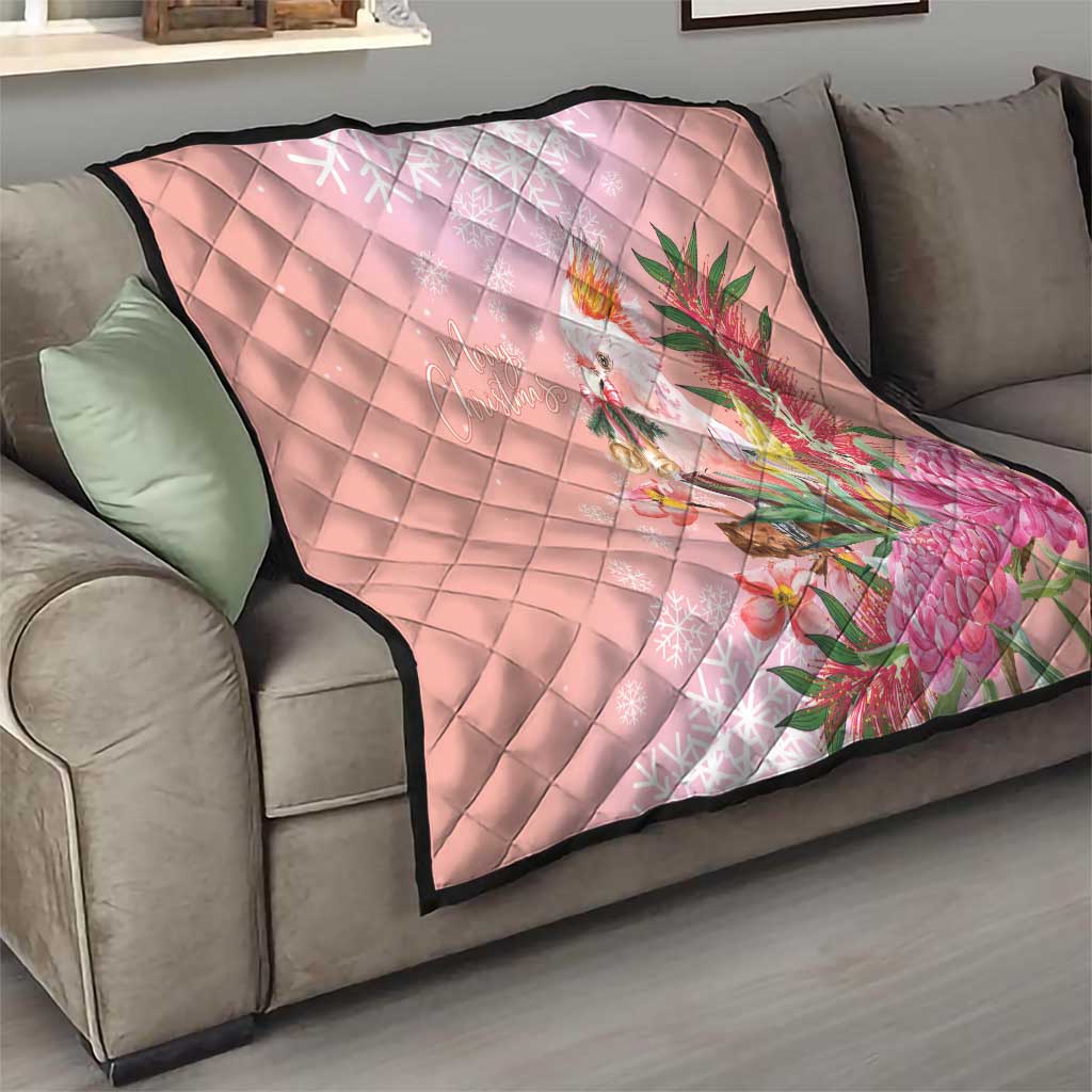 Australia Christmas Pink Cockatoo with Banksia Quilt Coral Pink - Aussie Hoodie