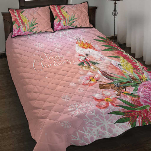 Australia Christmas Pink Cockatoo with Banksia Quilt Bed Set Coral Pink - Aussie Hoodie