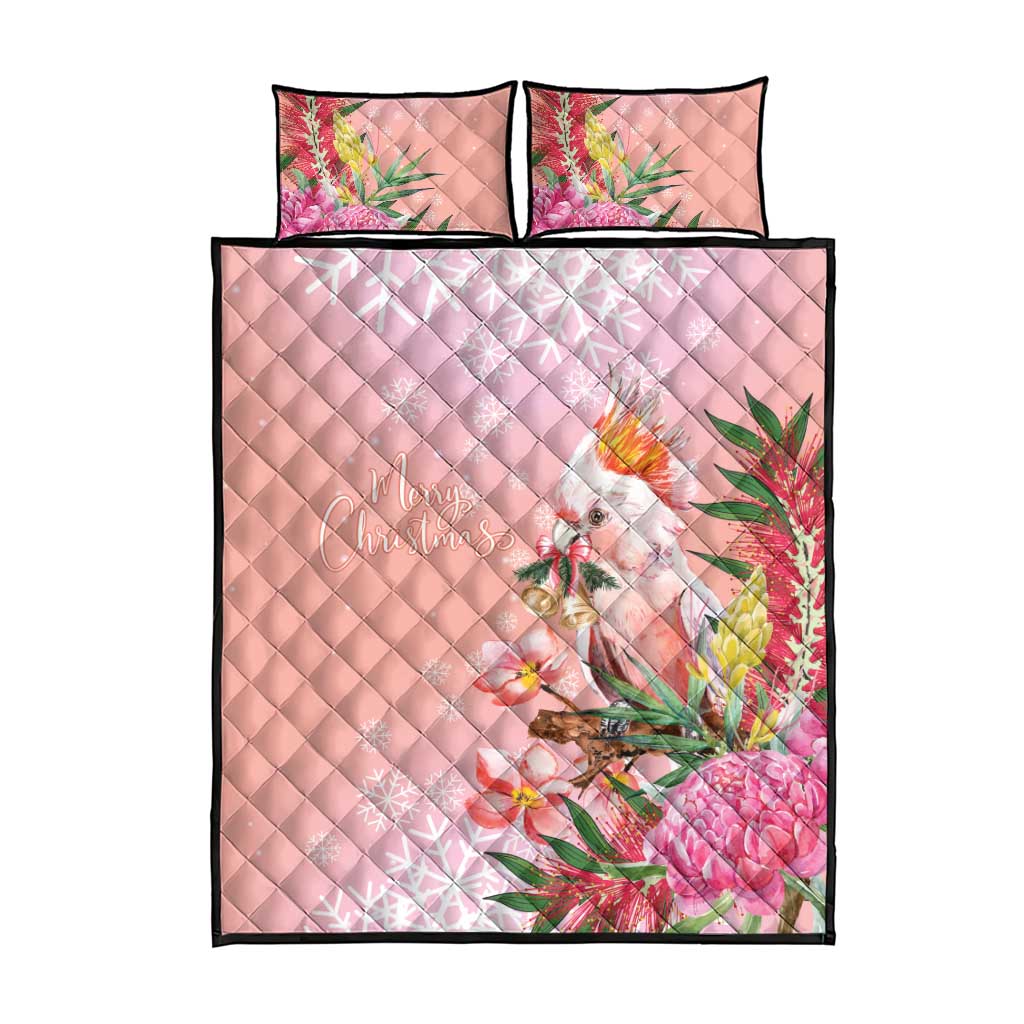 Australia Christmas Pink Cockatoo with Banksia Quilt Bed Set Coral Pink - Aussie Hoodie