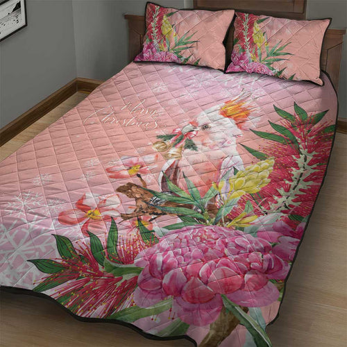 Australia Christmas Pink Cockatoo with Banksia Quilt Bed Set Coral Pink - Aussie Hoodie