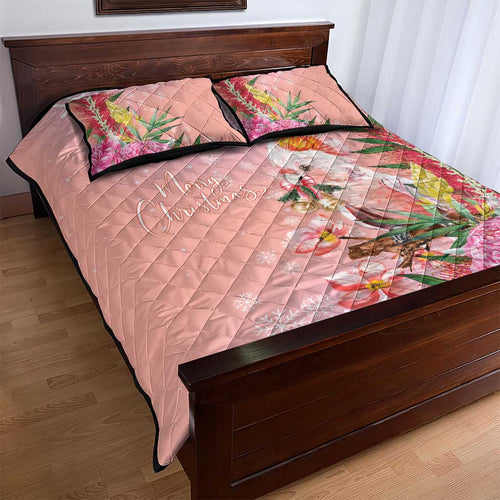 Australia Christmas Pink Cockatoo with Banksia Quilt Bed Set Coral Pink - Aussie Hoodie