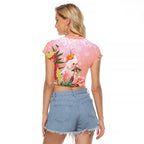 Australia Christmas Pink Cockatoo with Banksia Raglan Cropped T Shirt Coral Pink - Aussie Hoodie