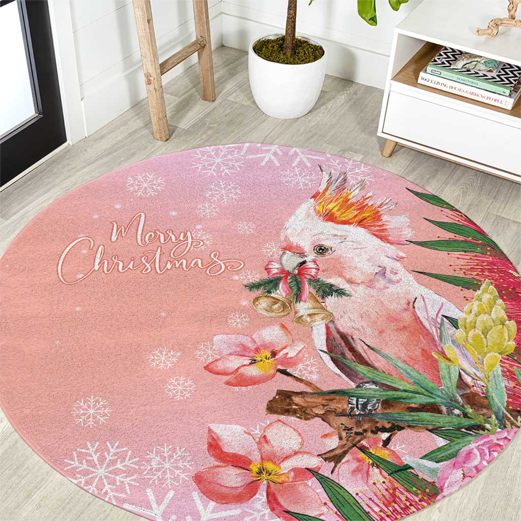 Australia Christmas Pink Cockatoo with Banksia Round Carpet Coral Pink - Aussie Hoodie