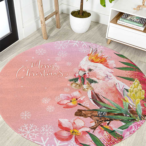 Australia Christmas Pink Cockatoo with Banksia Round Carpet Coral Pink - Aussie Hoodie