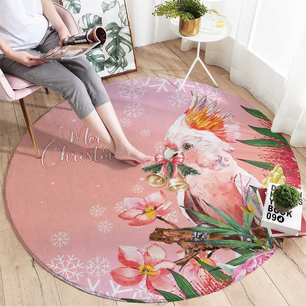 Australia Christmas Pink Cockatoo with Banksia Round Carpet Coral Pink - Aussie Hoodie