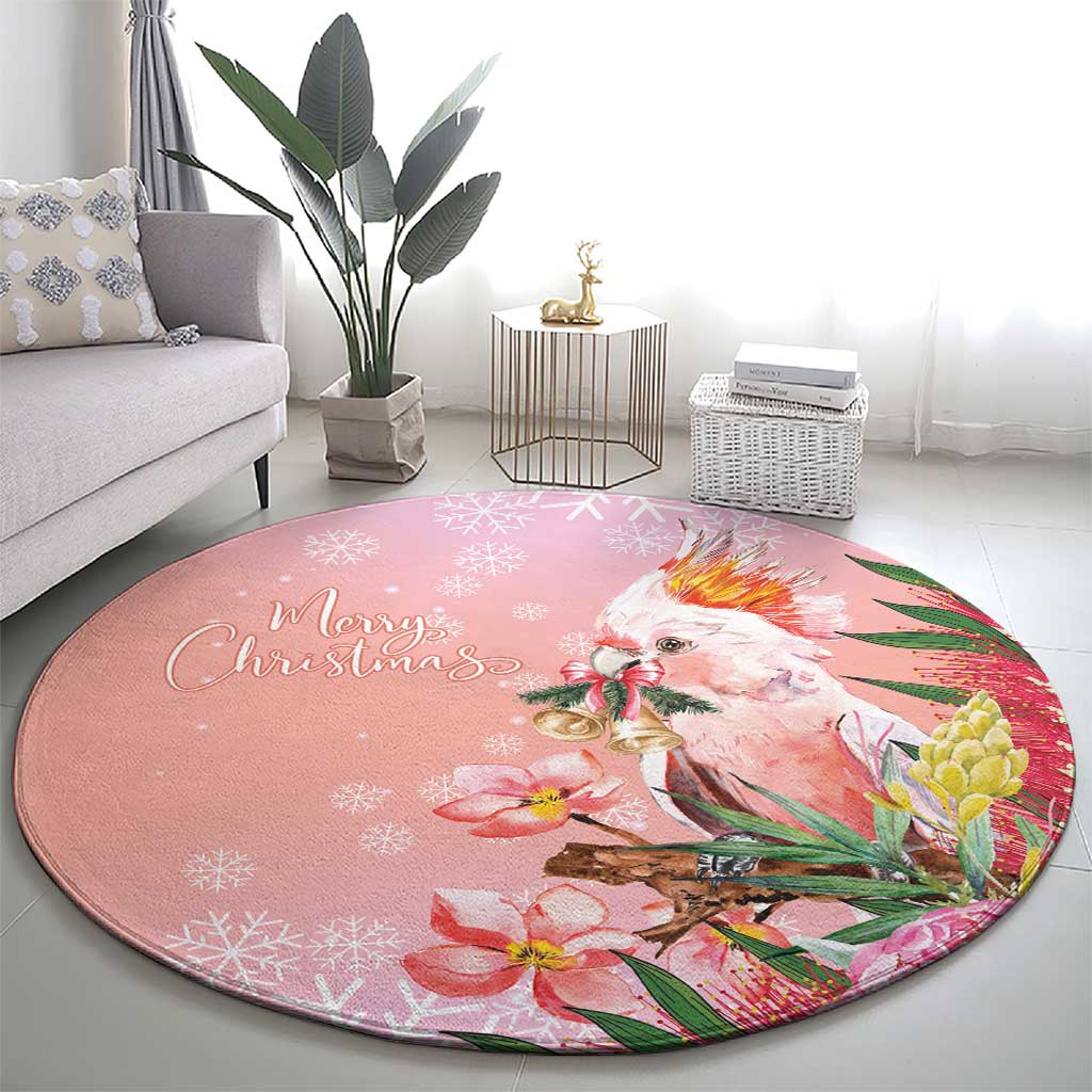 Australia Christmas Pink Cockatoo with Banksia Round Carpet Coral Pink - Aussie Hoodie