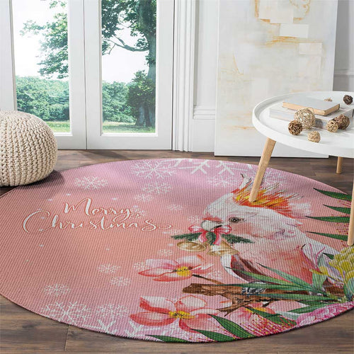 Australia Christmas Pink Cockatoo with Banksia Round Carpet Coral Pink - Aussie Hoodie