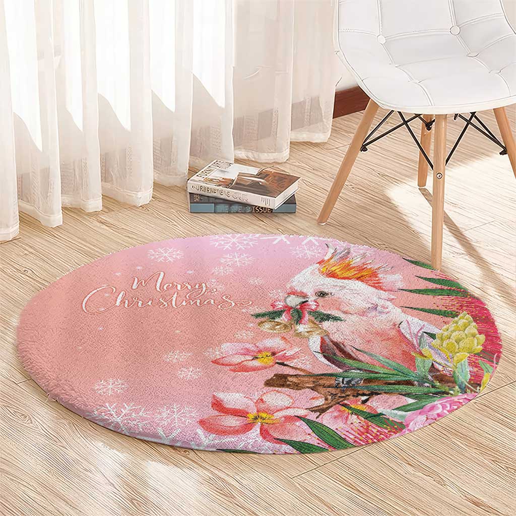 Australia Christmas Pink Cockatoo with Banksia Round Carpet Coral Pink - Aussie Hoodie