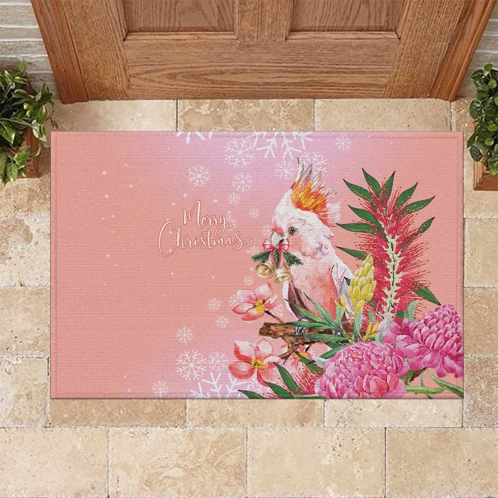 Australia Christmas Pink Cockatoo with Banksia Rubber Doormat Coral Pink - Aussie Hoodie