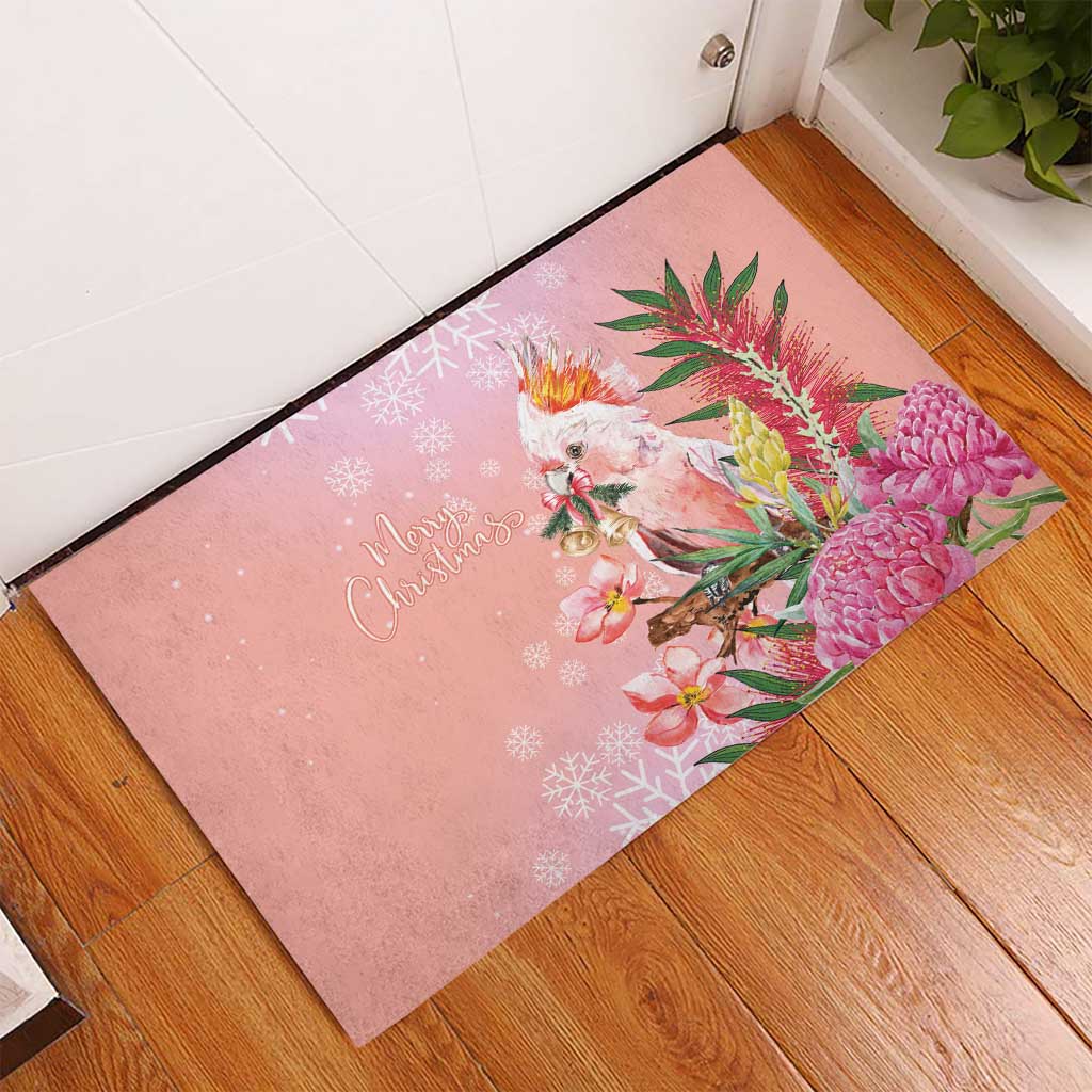 Australia Christmas Pink Cockatoo with Banksia Rubber Doormat Coral Pink - Aussie Hoodie