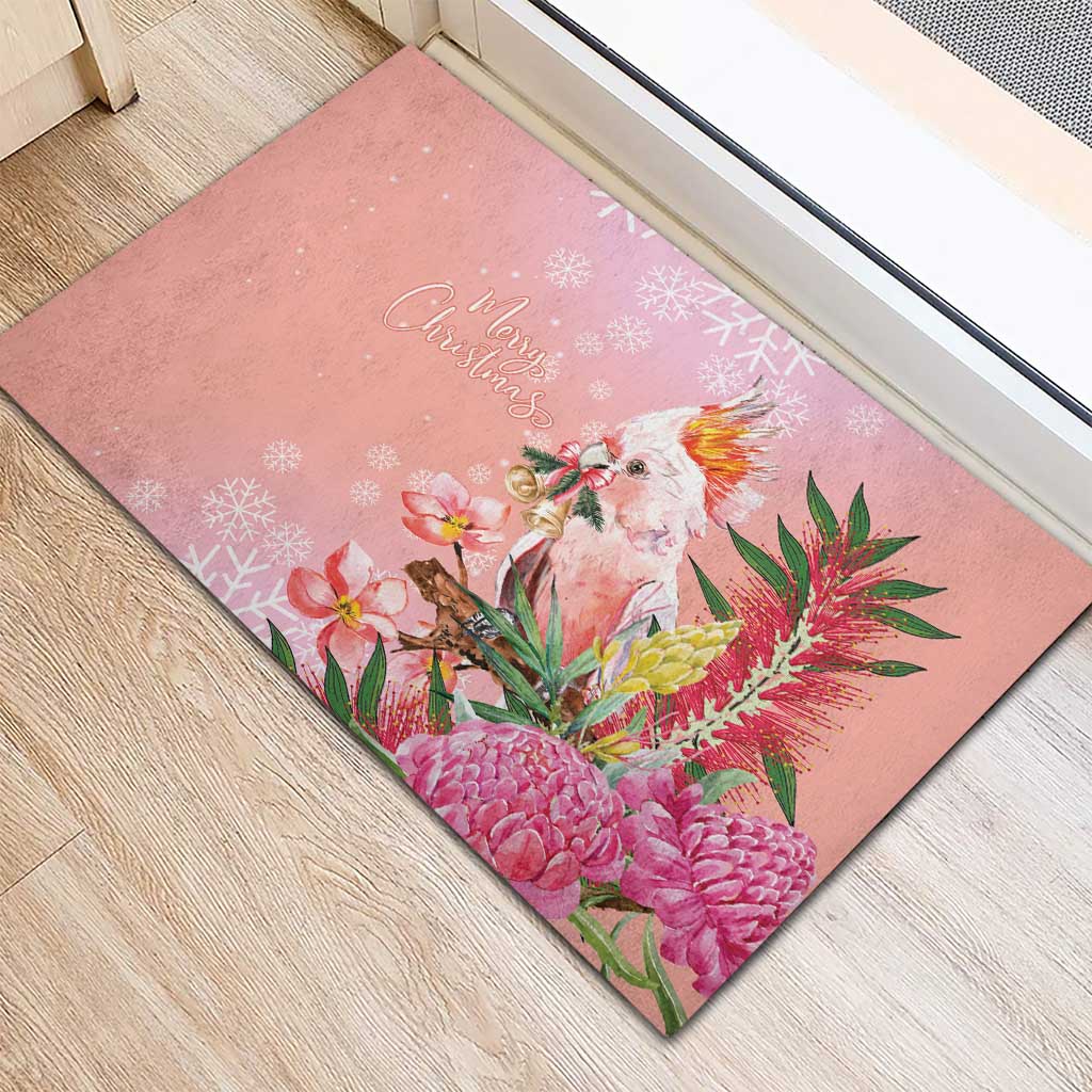 Australia Christmas Pink Cockatoo with Banksia Rubber Doormat Coral Pink - Aussie Hoodie