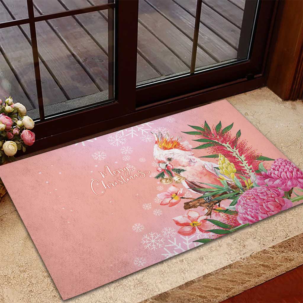 Australia Christmas Pink Cockatoo with Banksia Rubber Doormat Coral Pink - Aussie Hoodie