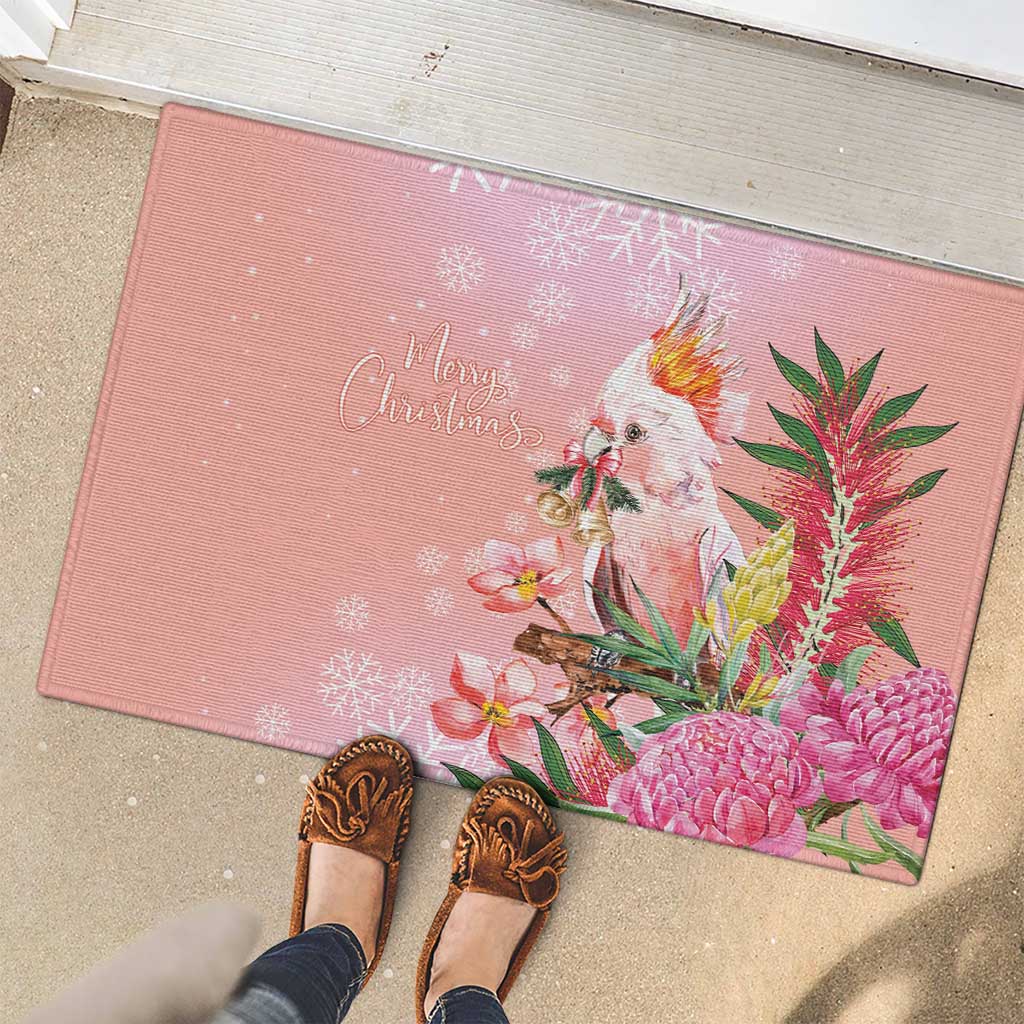 Australia Christmas Pink Cockatoo with Banksia Rubber Doormat Coral Pink - Aussie Hoodie