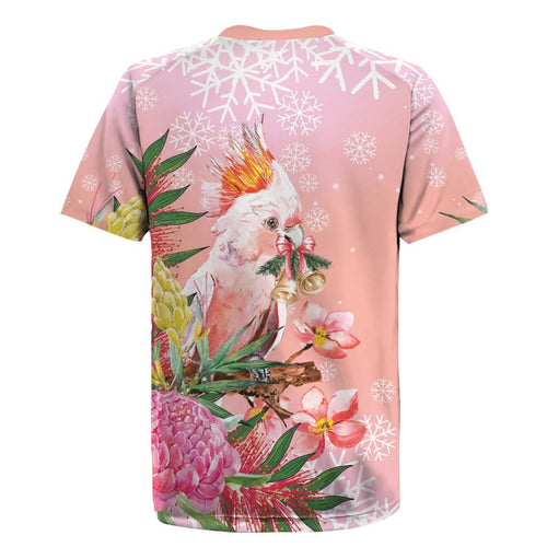 Australia Christmas Pink Cockatoo with Banksia Rugby Jersey Coral Pink - Aussie Hoodie