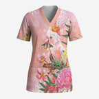 Australia Christmas Pink Cockatoo with Banksia Scrub Top Coral Pink - Aussie Hoodie
