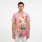 Australia Christmas Pink Cockatoo with Banksia Scrub Top Coral Pink - Aussie Hoodie