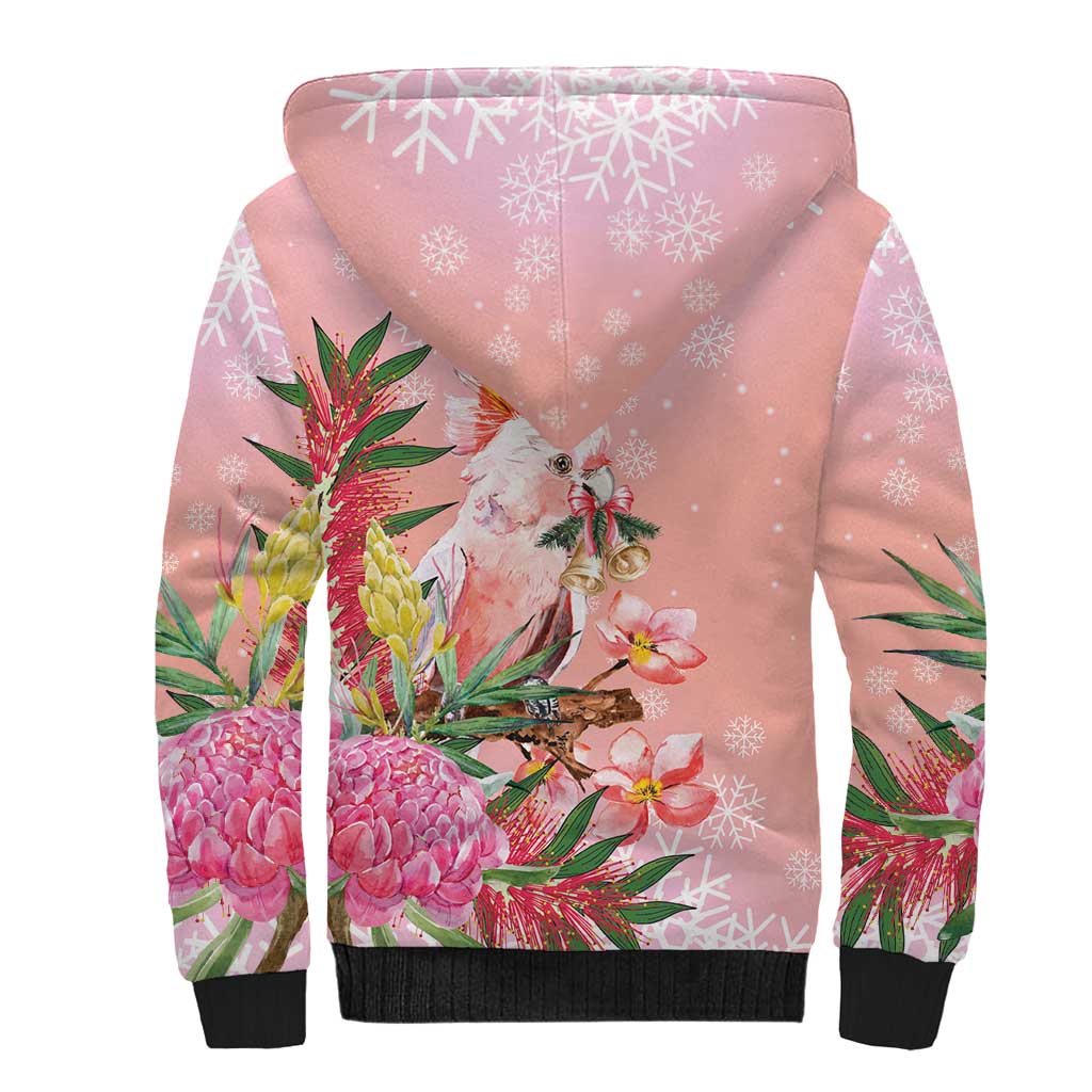 Australia Christmas Pink Cockatoo with Banksia Sherpa Hoodie Coral Pink - Aussie Hoodie
